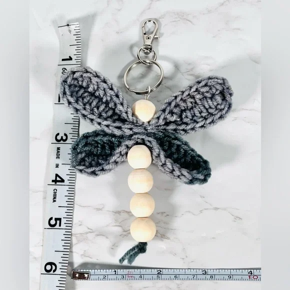 Crochet & Bead Dragonfly Bag Charm Keychain - Picture 4 of 5